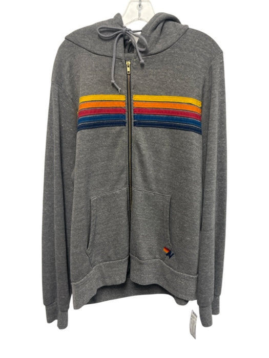 Aviator Nation Size XL Gray & Rainbow Polyester & Cotton Zip Front hood Sweater Gray & Rainbow / XL