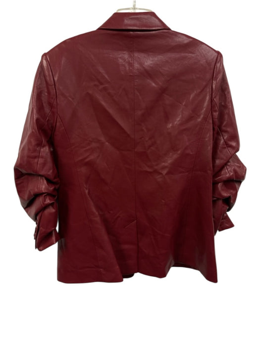 Cinq a Sept Size 10 Red Viscose Leather Button Up Ruffled sleeve hem Jacket Red / 10