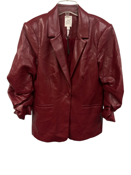 Cinq a Sept Size 10 Red Viscose Leather Button Up Ruffled sleeve hem Jacket Red / 10