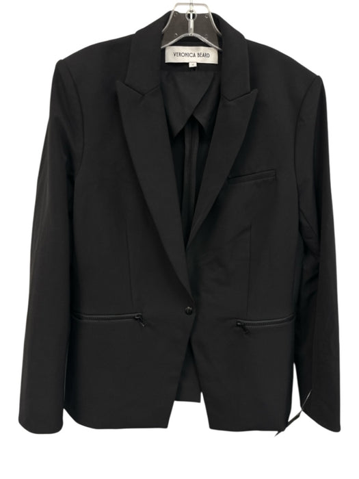 Veronica Beard Size 12 Black Nylon & Elastane Button Pointed Collar Jacket Black / 12