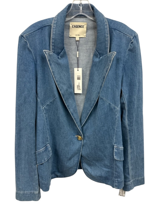 L'agence Size L Medium Wash Cotton & Polyester Denim Gold detail Jacket Medium Wash / L
