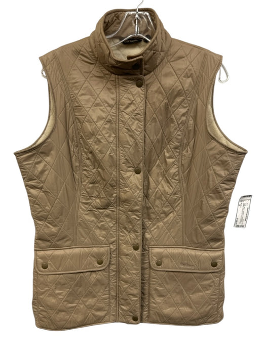 Barbour Size 12 Beige Polyester & Polyamide Quilted Button & Zip Front Vest Beige / 12