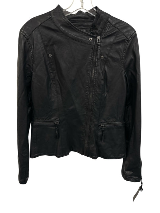Blank NYC Size L Black Polyurethane Leather Button & Zip Front Jacket Black / L