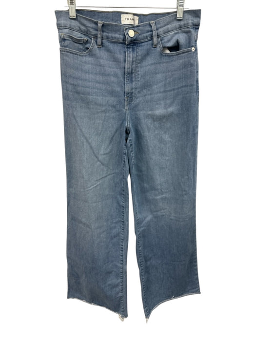 Frame Size 30 Light Wash Cotton Denim Wide Leg Raw Hem High Rise Jeans Light Wash / 30