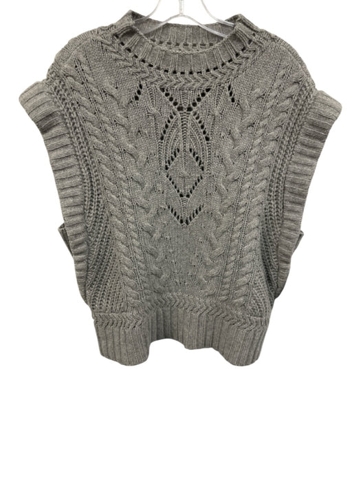 Veronica Beard Size L Grey Wool & Viscose Knit Vest Ribbed Trim Top Grey / L