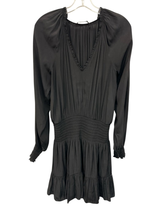 Ramy Brook Size Est M Black Missing Fabric Tag Long Sleeve V Neck & Back Dress Black / Est M