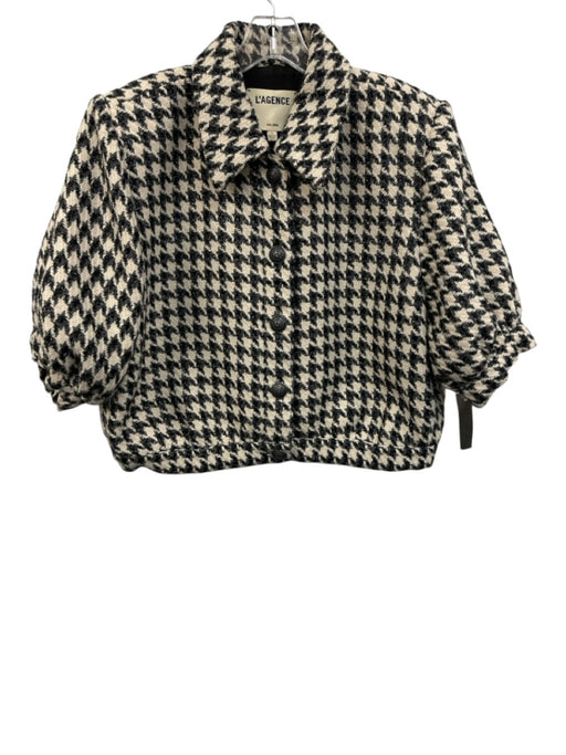 L'agence Size 12 Black & White Polyester Tweed Abstract Pattern Button Up Jacket Black & White / 12