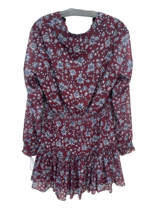 Tart Size L Maroon Blue & White Polyester floral print Long Sleeve V Neck Dress Maroon Blue & White / L