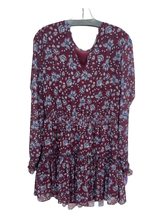 Tart Size L Maroon Blue & White Polyester floral print Long Sleeve V Neck Dress Maroon Blue & White / L