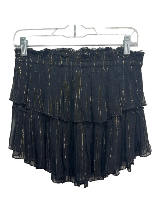 Loveshackfancy Size L Black & Gold Viscose Striped Tiered Elastic Waist Skirt Black & Gold / L