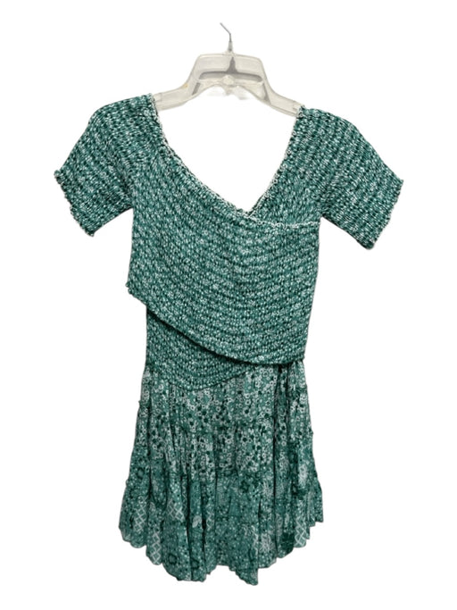 Poupette St. Barth Size Medium Green & White Viscose Short Sleeve Floral Dress Green & White / Medium