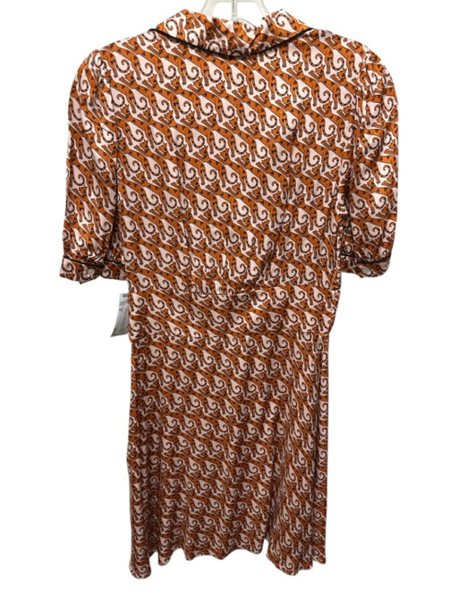 Sandro Size 36 Orange, Pink & Black Viscose Cat Print Tesselation V Neck Dress Orange, Pink & Black / 36