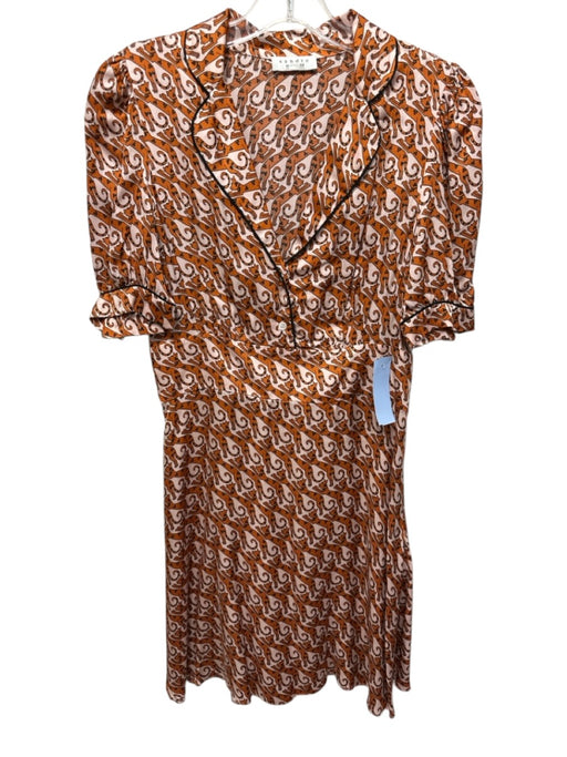 Sandro Size 36 Orange, Pink & Black Viscose Cat Print Tesselation V Neck Dress Orange, Pink & Black / 36