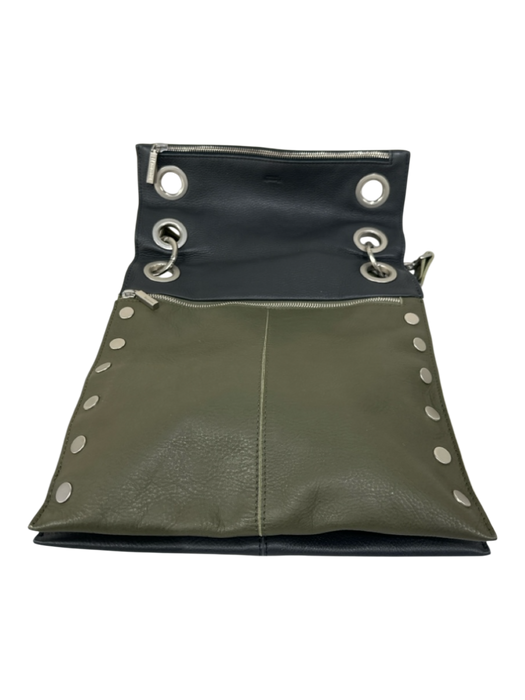 Hammitt Olive Green Leather silver tone hardware Adjustable Strap Flap Top Bag Olive Green