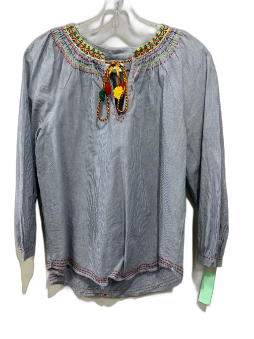 Velvet Size S Gray, White & Multi Cotton Pinstripe Stitch Detail Tassel Top Gray, White & Multi / S