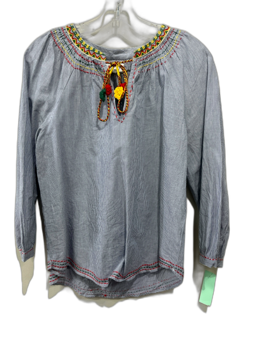 Velvet Size S Gray, White & Multi Cotton Pinstripe Stitch Detail Tassel Top Gray, White & Multi / S