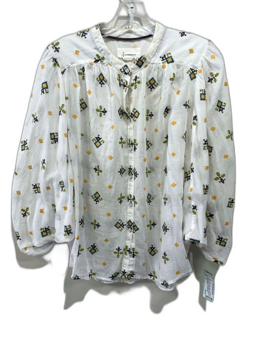 Anthropologie Size XS White, Green & Multi Cotton Long Balloon Sleeve Top White, Green & Multi / XS