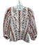 Sandro Size 1 White, Orange & Green Viscose Blend Long Balloon Sleeve V Neck Top White, Orange & Green / 1