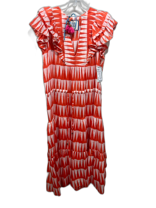 Bell by Alicia Bell Size XS Orange, White & GOld Short Ruffle Sleeve Dress Orange, White & GOld / XS