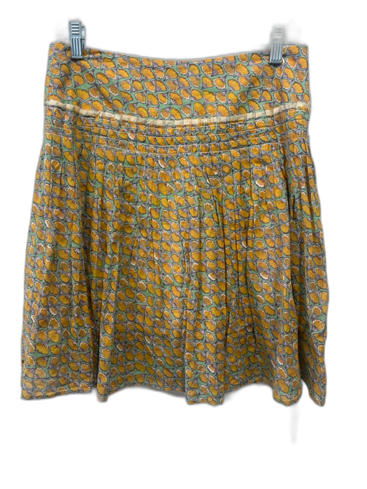 Cotelac Size 1 Yellow, Green & Cream No Fabric Tag Back Zip Fan Print Skirt Yellow, Green & Cream / 1