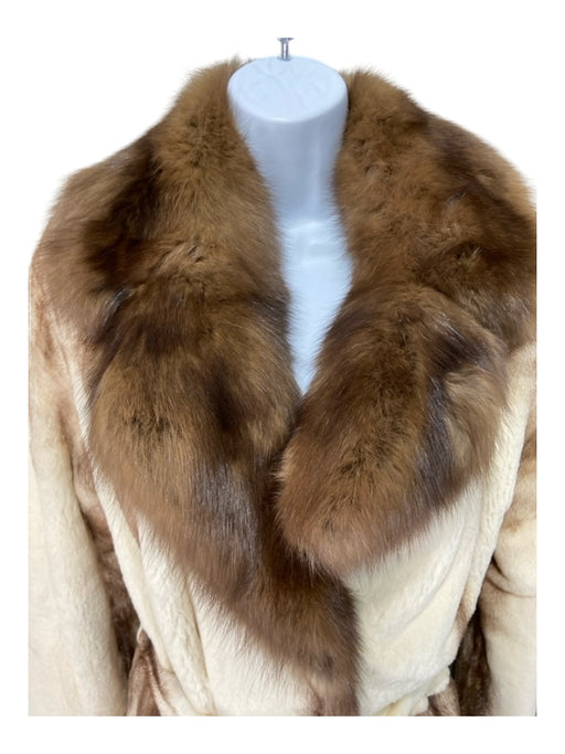 Pelieria Centpo Size 42 Brown & White Sheared Mink Fur Collar Belted Coat Brown & White / 42