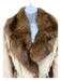 Pelieria Centpo Size 42 Brown & White Sheared Mink Fur Collar Belted Coat Brown & White / 42