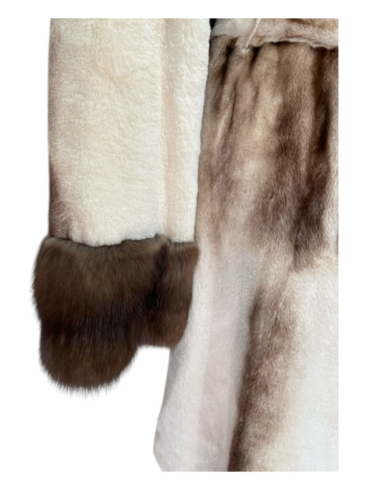 Pelieria Centpo Size 42 Brown & White Sheared Mink Fur Collar Belted Coat Brown & White / 42