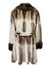 Pelieria Centpo Size 42 Brown & White Sheared Mink Fur Collar Belted Coat Brown & White / 42