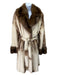 Pelieria Centpo Size 42 Brown & White Sheared Mink Fur Collar Belted Coat Brown & White / 42