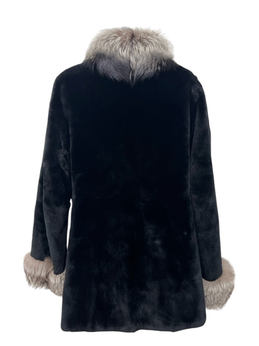 Theo Vourantonis Size 42 Black & Gray Sheared Beaver Fox Collar Cuff Zip Up Coat Black & Gray / 42