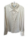 St John Evening Size 8 Beige Silk Collared Button Up Long Sleeve Lace Detail Top Beige / 8