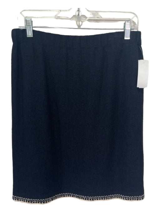 St John Couture Size 6 Black Wool Blend Elastic Waist Cream Trim Skirt Black / 6