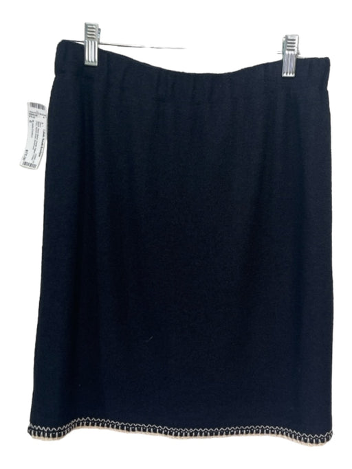 St John Couture Size 6 Black Wool Blend Elastic Waist Cream Trim Skirt Black / 6