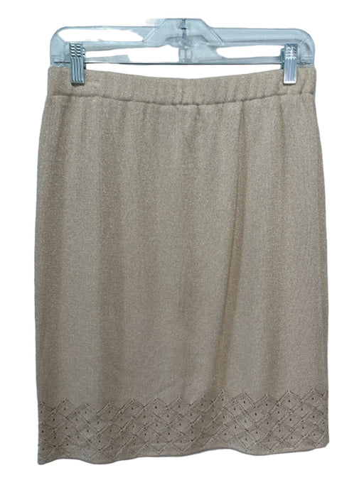 St John Evening Size 6 Beige Wool Blend Elastic Waist Sequin Detail Knit Skirt Beige / 6