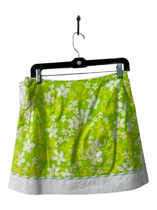 Lilly Pulitzer Size 4 Green & White Cotton Floral Tulip Front Side Zip Skirt Green & White / 4