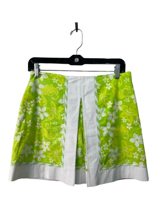 Lilly Pulitzer Size 4 Green & White Cotton Floral Tulip Front Side Zip Skirt Green & White / 4