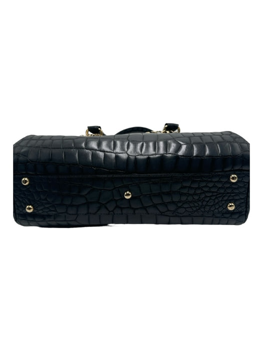 St John Black Leather Double Top Handle Pleat Detail Gold Hardware Bag Black / S