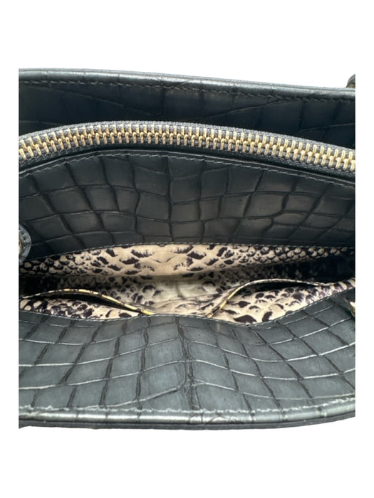St John Black Leather Double Top Handle Pleat Detail Gold Hardware Bag Black / S
