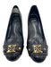 Tory Burch Shoe Size 8.5 Black Leather round toe Gold Logo Stacked Heel Wedges Black / 8.5