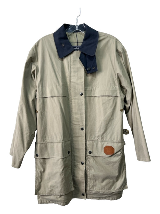 Burberrys Size S/M Beige & Navy Cotton Collar Front Zip & Button Pockets Jacket Beige & Navy / S/M