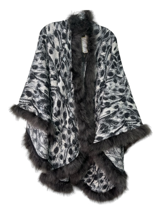 St John Collection Size One Size Gray & White Wool Blend Fur Trim Printed Jacket Gray & White / One Size