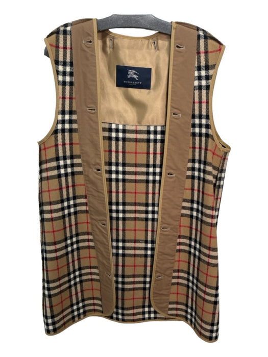 Burberry's Size S/M Beige Black Red Wool Novacheck Button Holes Hip Length Vest Beige Black Red / S/M