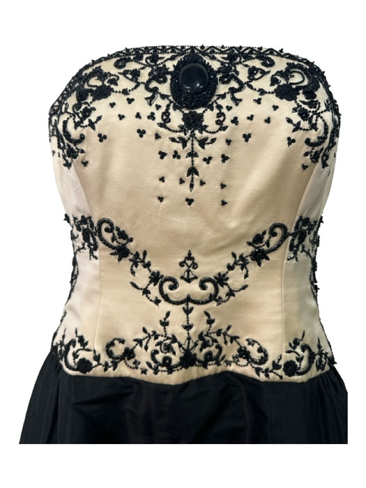 Reem Acra Size 6 Beige & Black Silk Floral Embroidered Strapless Beaded Gown Beige & Black / 6