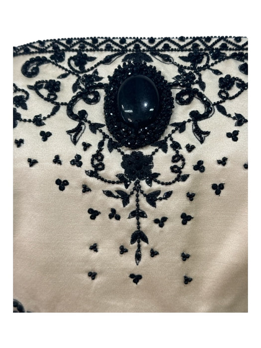 Reem Acra Size 6 Beige & Black Silk Floral Embroidered Strapless Beaded Gown Beige & Black / 6