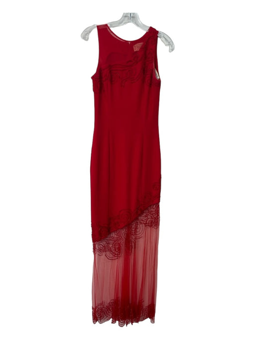 Legends Size 8 Red Polyester Blend Round Neck Sleeveless Mesh Panel Beaded Gown Red / 8