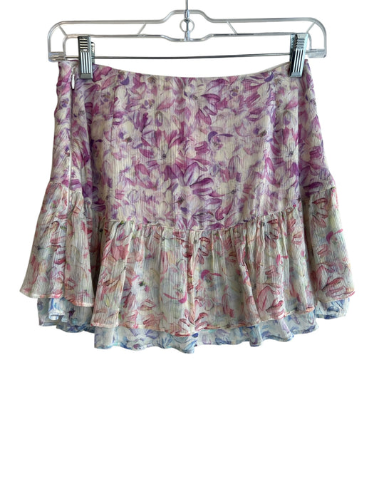 Love Shack Fancy Size 0 Purple & Ivory Silk & Viscose High Waist Side Zip Skirt Purple & Ivory / 0