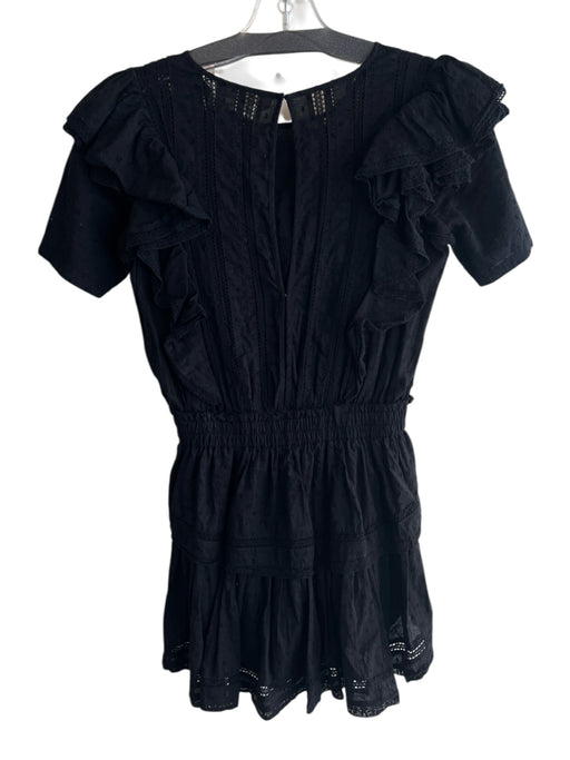 Love Shack Fancy Size S Black Cotton Round Neck Short Sleeve Ruffle Detail Dress Black / S