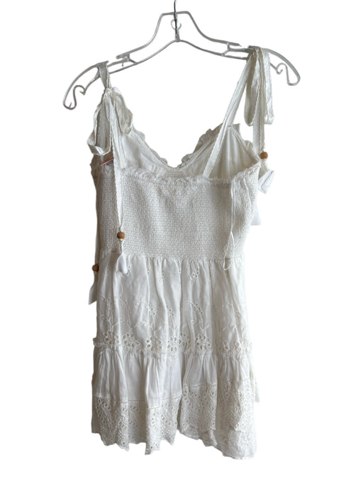 Love Shack Fancy Size M White Cotton V Neck tie strap Back Shirring Dress White / M