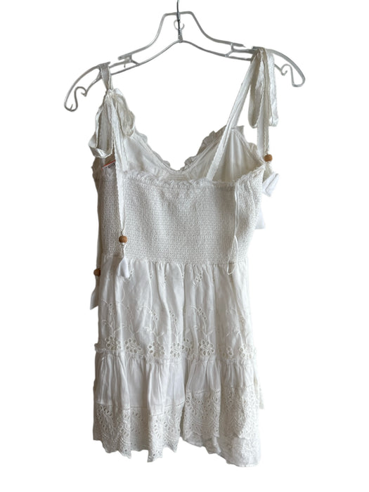 Love Shack Fancy Size M White Cotton V Neck tie strap Back Shirring Dress White / M
