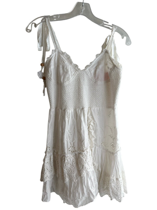 Love Shack Fancy Size M White Cotton V Neck tie strap Back Shirring Dress White / M